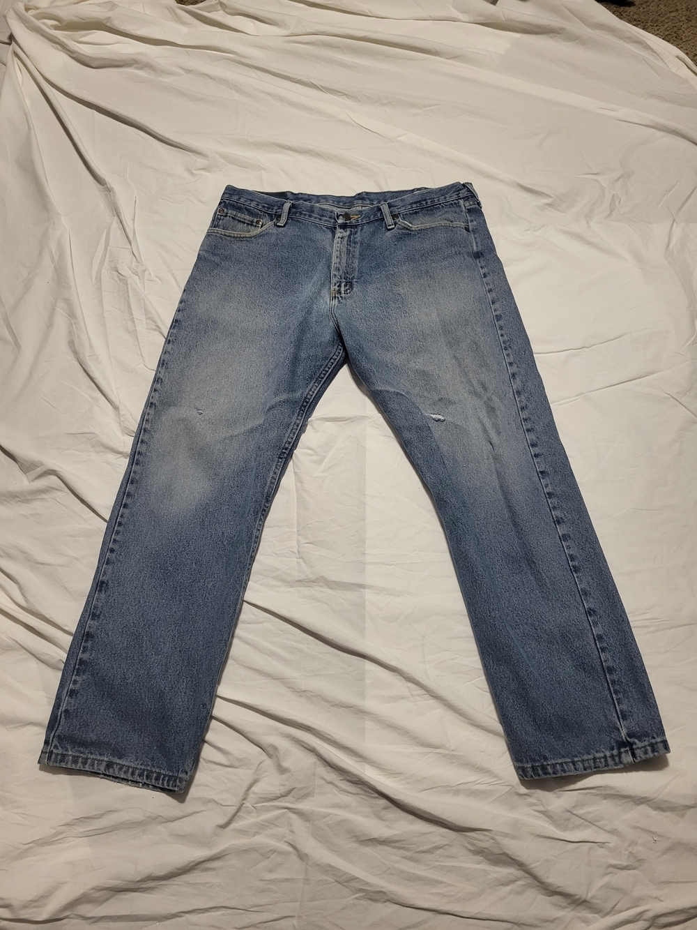 Wrangler Five Star Premium Denim Jeans Men's 38x30 Relaxed Fit Distressed Blue